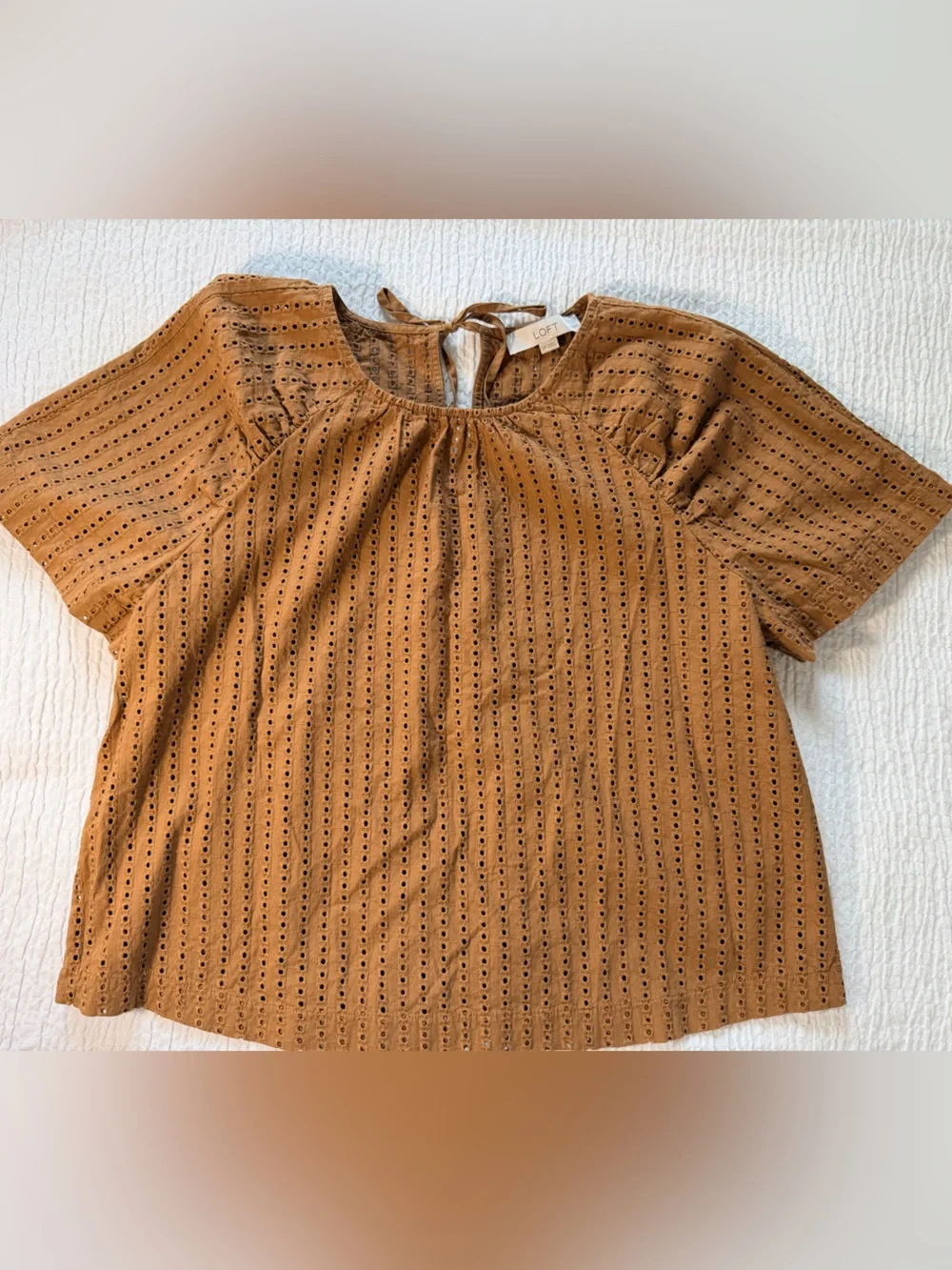 LOFT Caramel Eyelet Lightweight Short-Sleeve Top